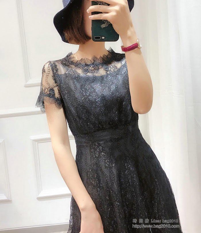 Chanel女裝 香奈兒 法國專櫃同步 2019新款 A238股線蕾絲 顯瘦 短袖 收腰氣質連衣裙  xly1444